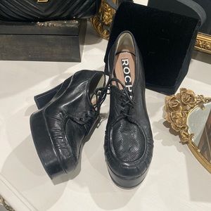 Rochas Black Heel Leather Loafers size 37
